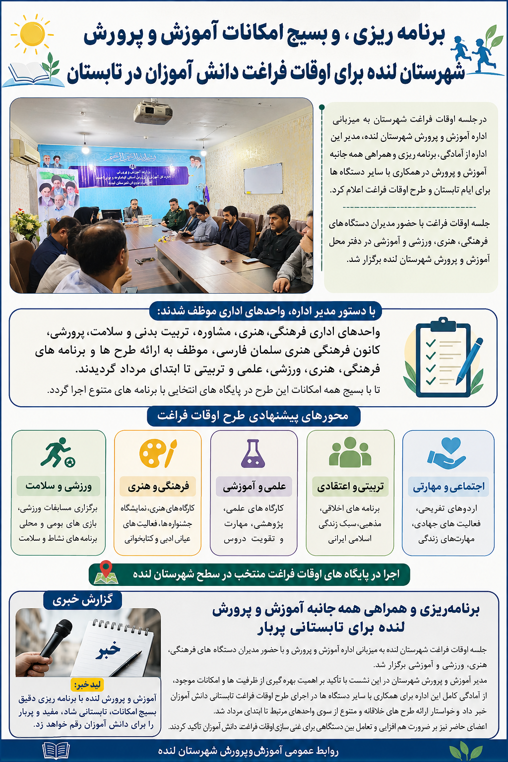 آموزش وپرورش لنده؛ محور هماهنگی برنامههای اوقات فراغت تابستانی دانشآموزان+تصاویر آموزش وپرورش لنده؛ محور هماهنگی برنامههای اوقات فراغت تابستانی دانشآموزان+تصاویر